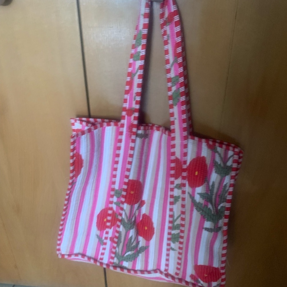 Floral Striped Hobo Bag - Red and Green - Picture 1 of 1